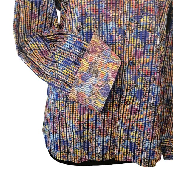 Luchiano Visconti Men’s L Slim Fit Dress Shirt Colorful Stripe Flip Cuff - Picture 2 of 13